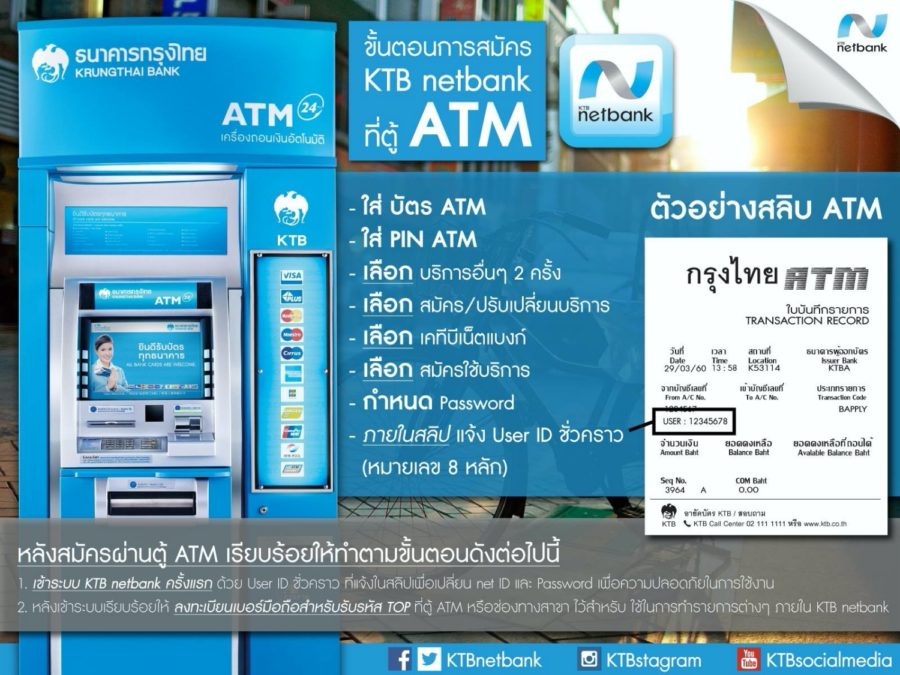 วิธีสมัคร KTB Netbank ผ่าน ATM